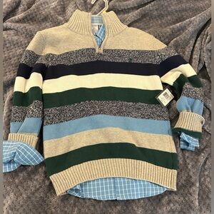 NWT Boys SzM Chaps 2 Piece Sweater Green, Blue, and Gray and Blue Button Up